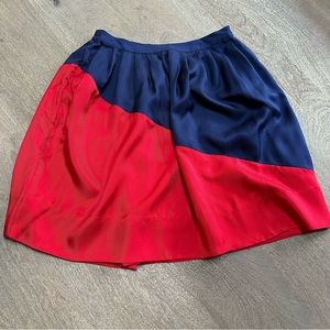 Anthropologie Postmark Stamp Silk Skirt Blue Red Color Block NWT Sz 8